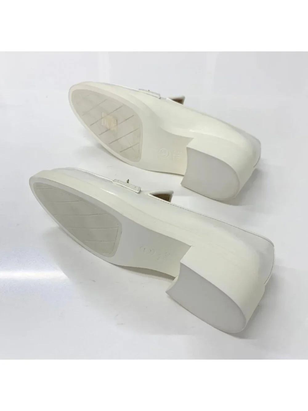 Chanel Coco Mark Leather Loafers White